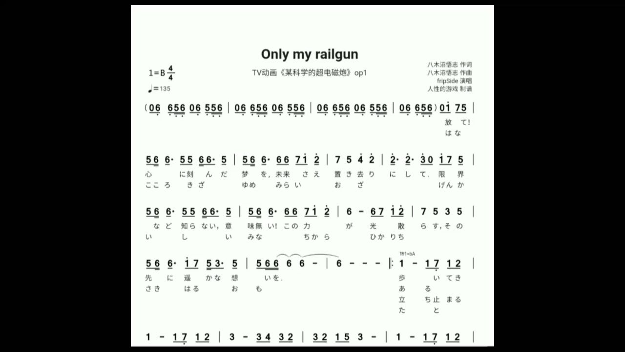 only my railgun,简谱,音乐,炮姐,南条爱乃