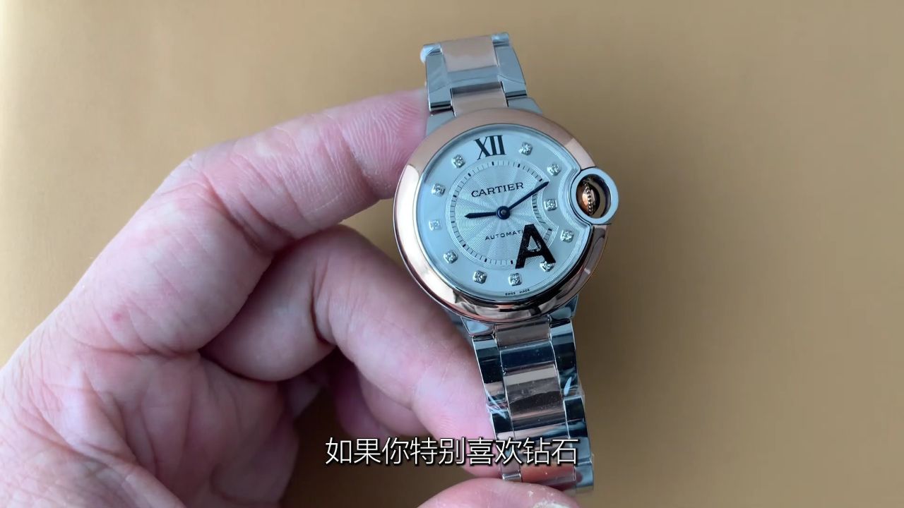 v6卡地亚中号33蓝气球钻钉两针机械女表