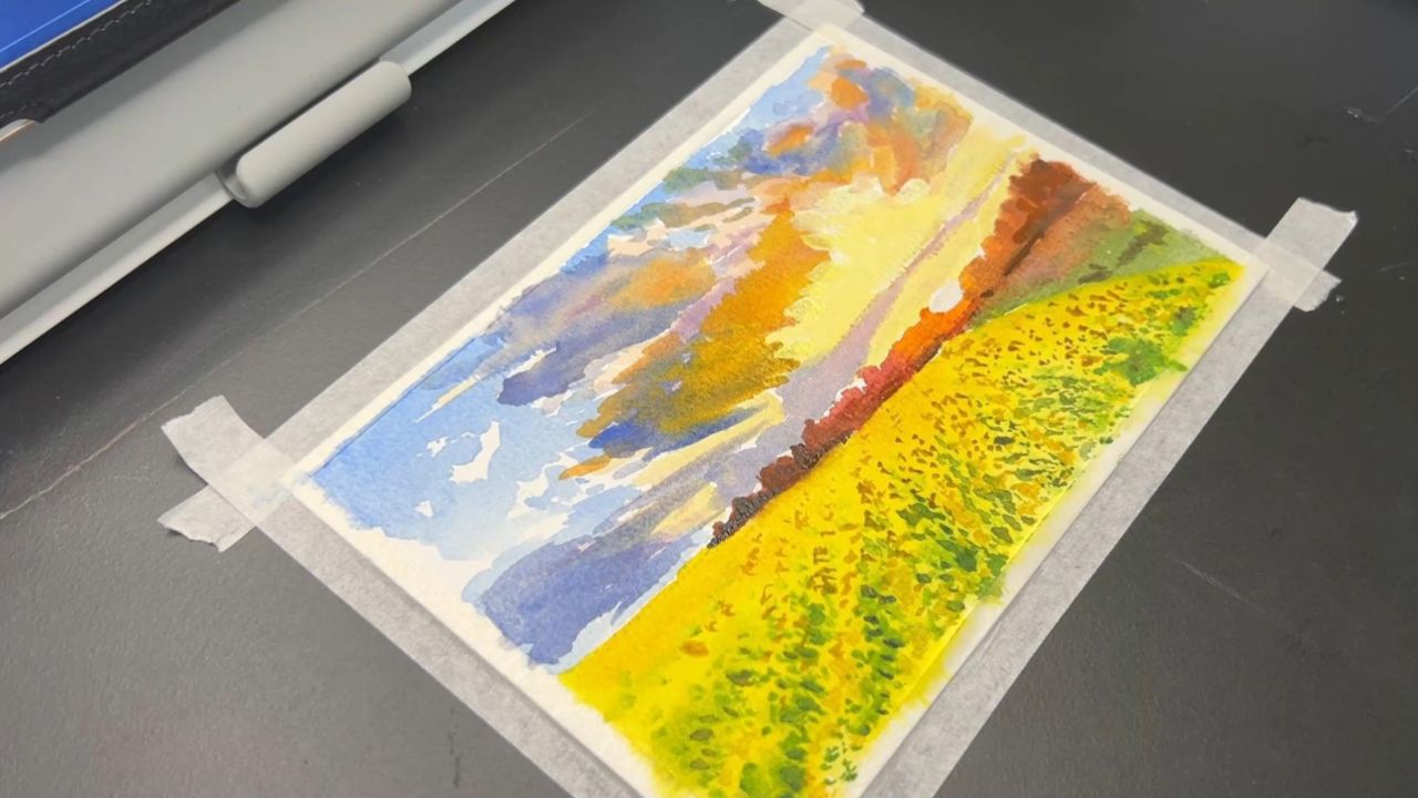 超简单的日出风景水彩画法