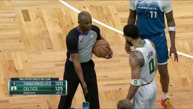 NBA常规赛：森林狼vs凯尔特人加时赛英文原声回放