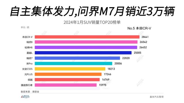 2024年1月SUV销量TOP20榜单