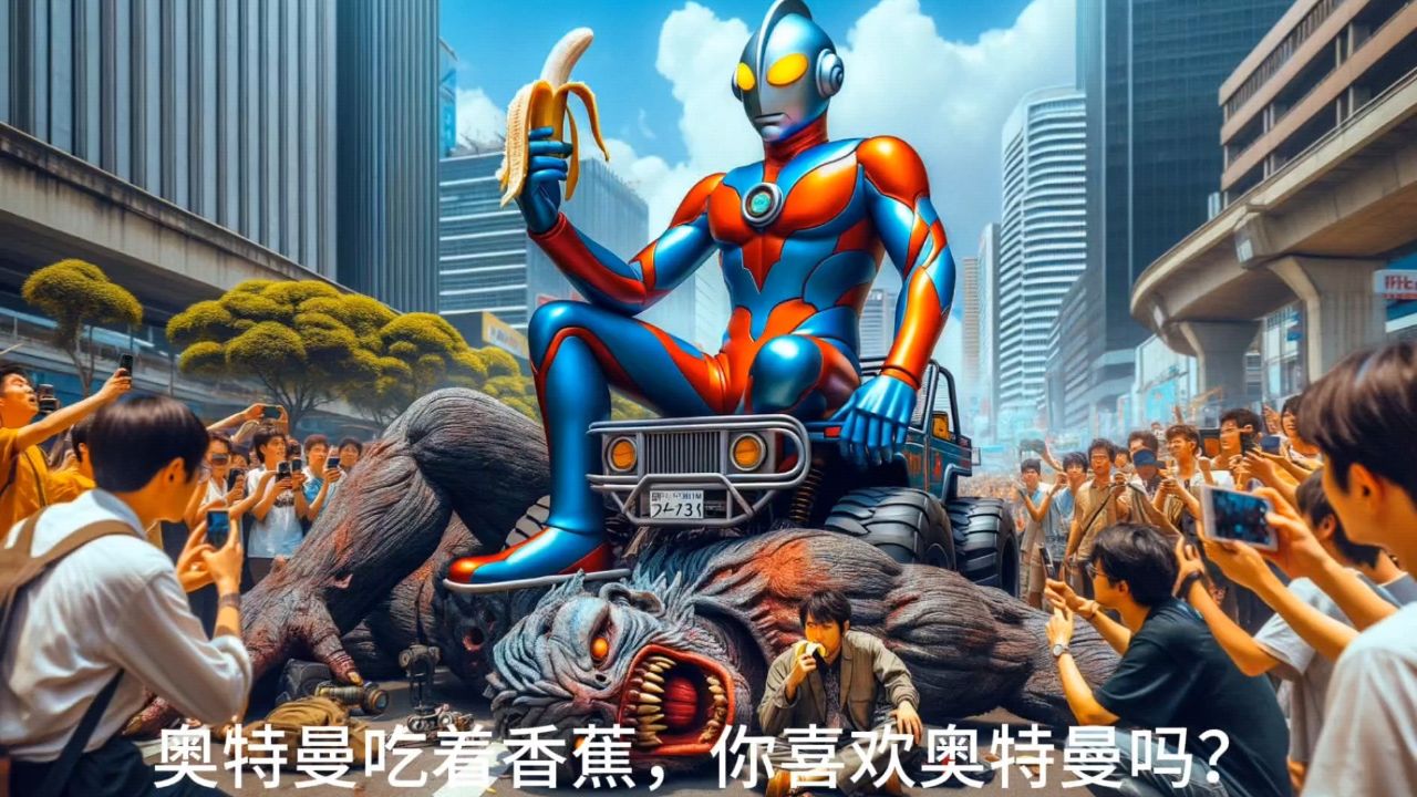 奥特曼和大怪兽在停车场决斗