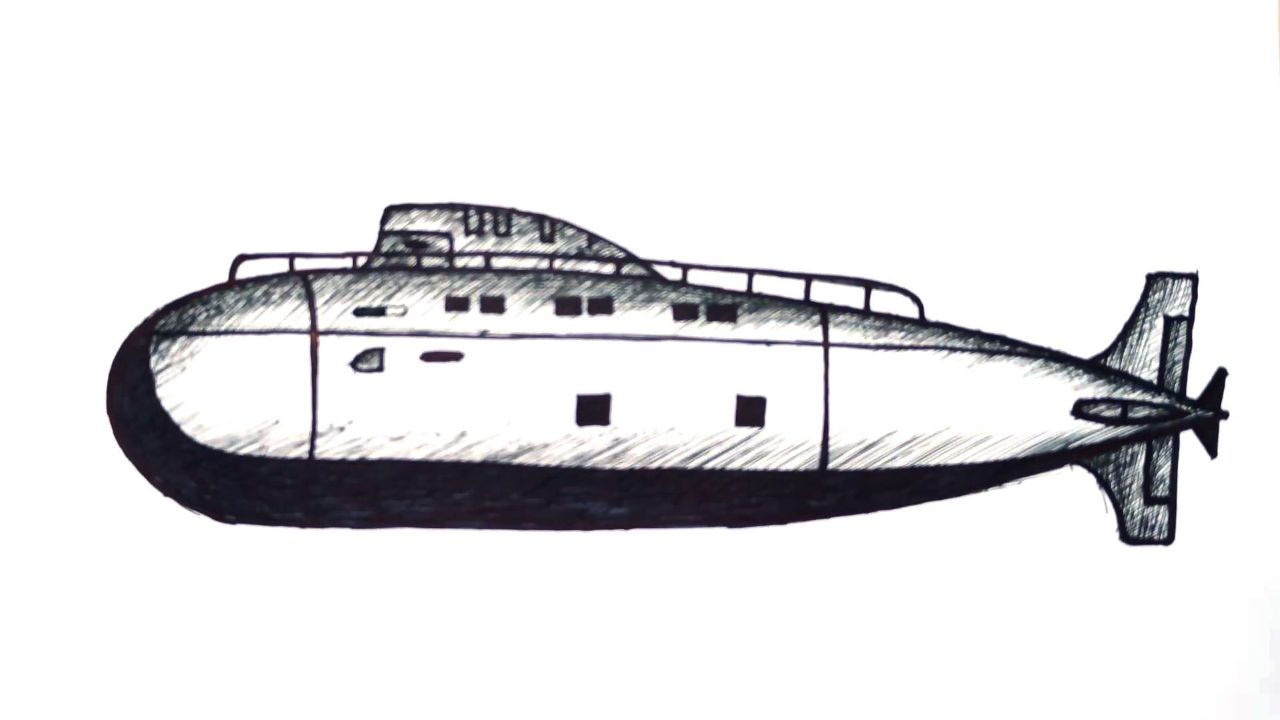 签字笔绘画,怎样绘画核潜艇