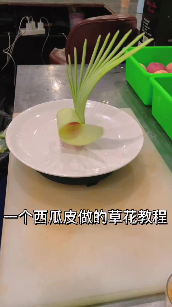 西瓜皮做的果盘草花