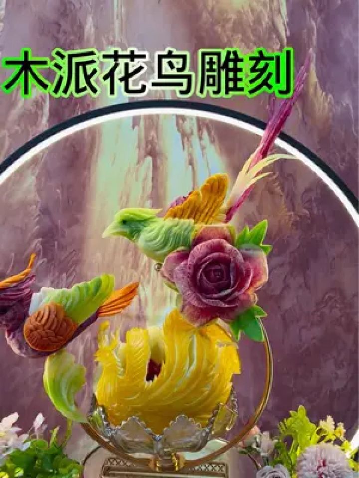 摆台实用教学,哈密瓜凤凰,(金凤出阁)(百鸟朝凤)简直太美了#食品雕刻