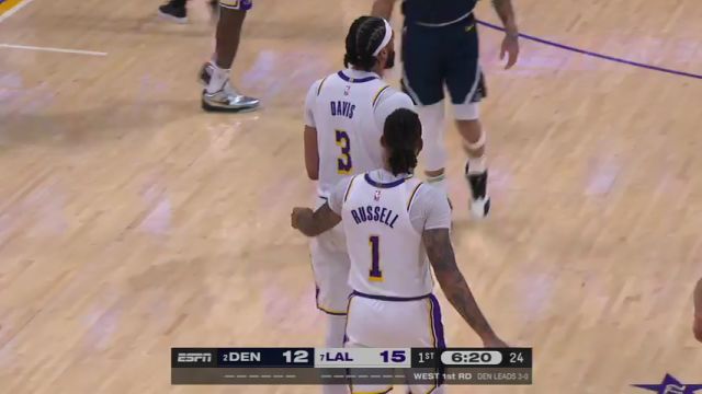 NBA季后赛：掘金vs湖人第1节英文原声回放