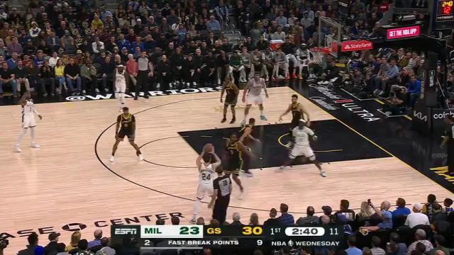 NBA常规赛：雄鹿vs勇士第1节英文原声回放