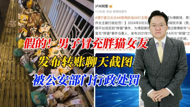 假的!男子冒充胖猫女友,发布转账聊天截图,被公安部门行政处罚