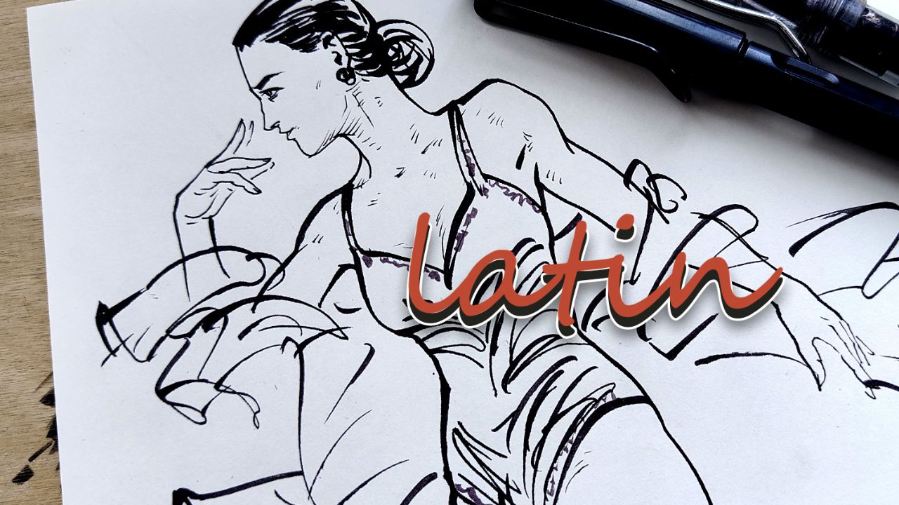 主要想划拉几下飘带 拉丁舞 钢笔速写