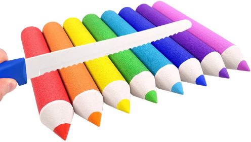 早教玩具动画：用动态魔力沙制作彩色铅笔，数一数我做了几种颜色？