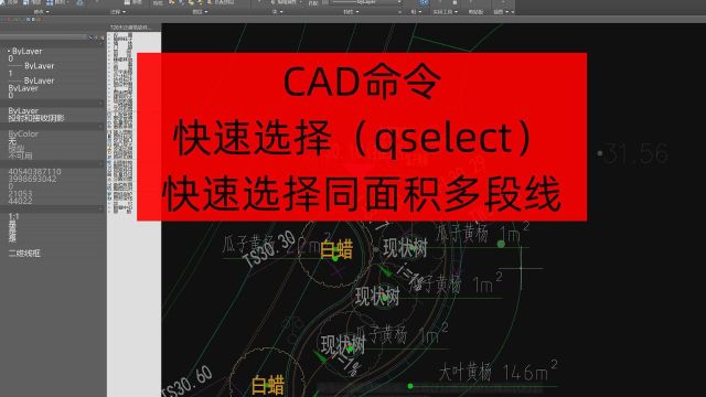 CAD命令快速选择(qselect)应用1快速选择同面积多段线