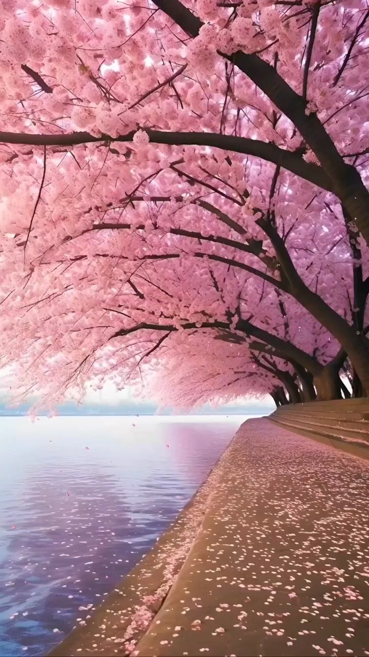 美丽的河边樱花