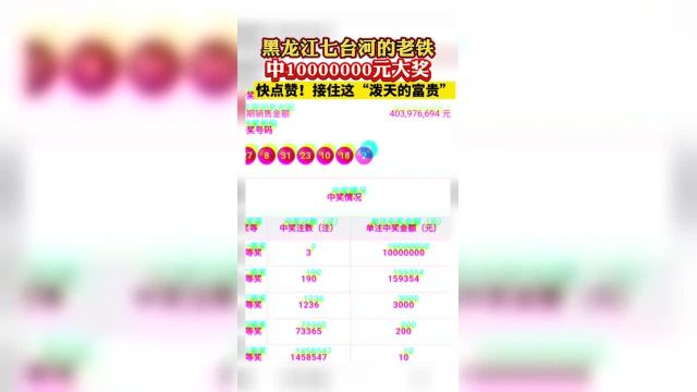 4月8日,黑龙江七台河北兴农场,中大奖10000000元!