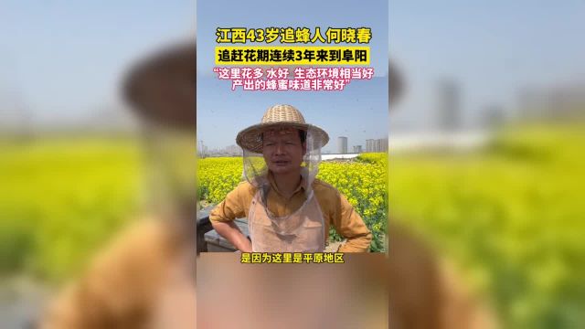 江西43岁追蜂人何晓春追赶花期连续3年来到阜阳,“这里花多