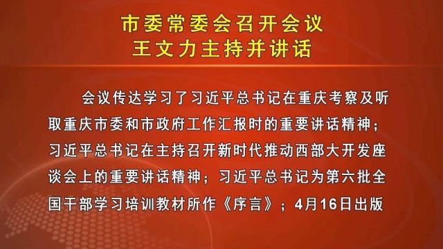 市委常委会召开会议 王文力主持并讲话