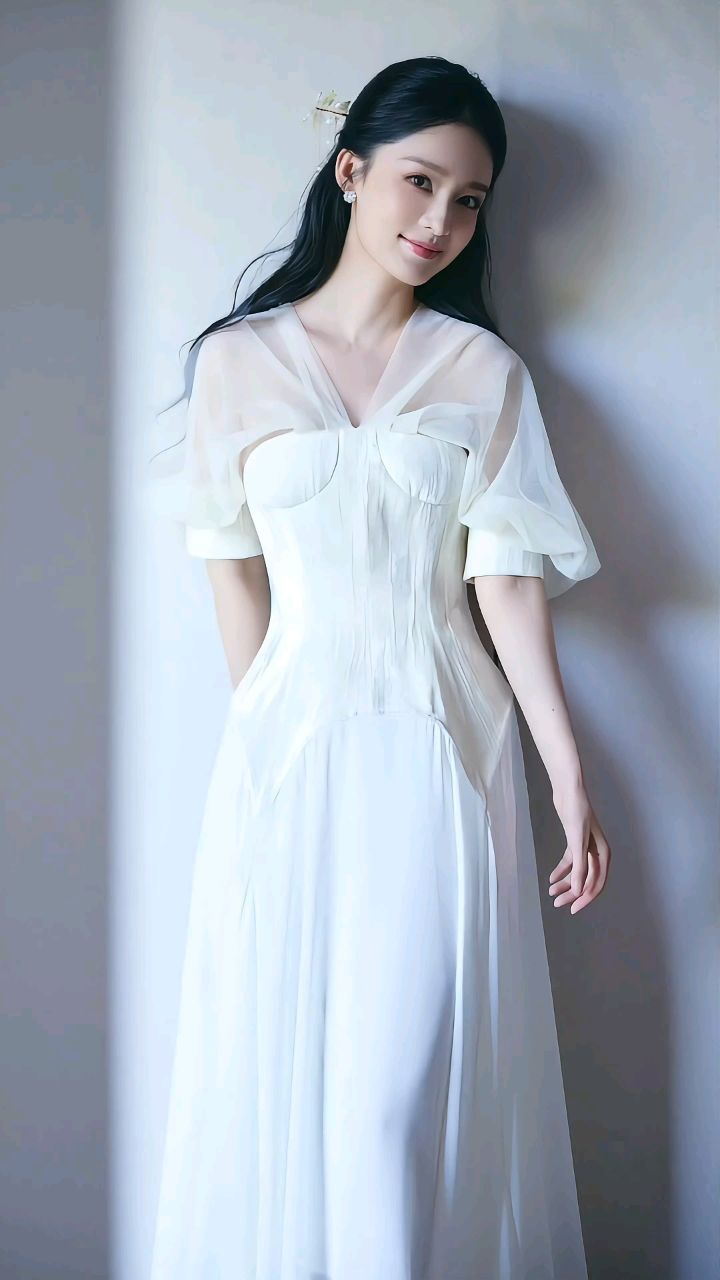 李沁一袭白色公主裙,宛若优雅白天鹅,仙气飘飘