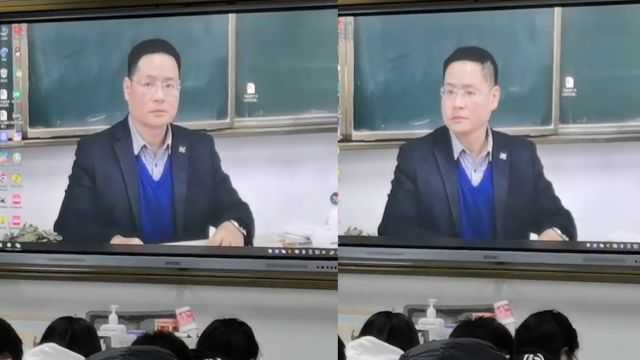 班主任录制视频设置成投影壁纸,满脸严肃不停环望,学生吓到低头