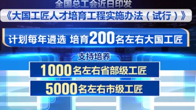 大国工匠人才培育工程实施办法出台,计划每年培育200名左右大国工匠