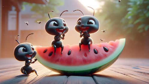 儿童故事《蚂蚁搬西瓜》遇到困难要团结一致，用多种方法解决问题