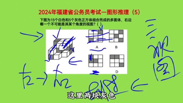 2024年福建省公务员考试,图形推理5,考查三视图知识点