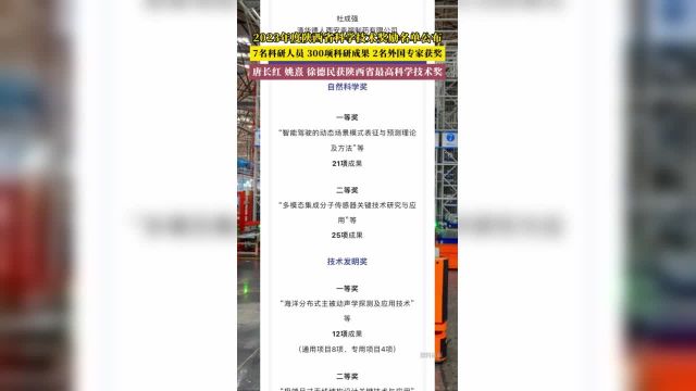 2023年度陕西省科学技术奖励名单公布,7名300项2名外国专家获奖.其中,唐长红院士、姚熹院士、徐德院士民