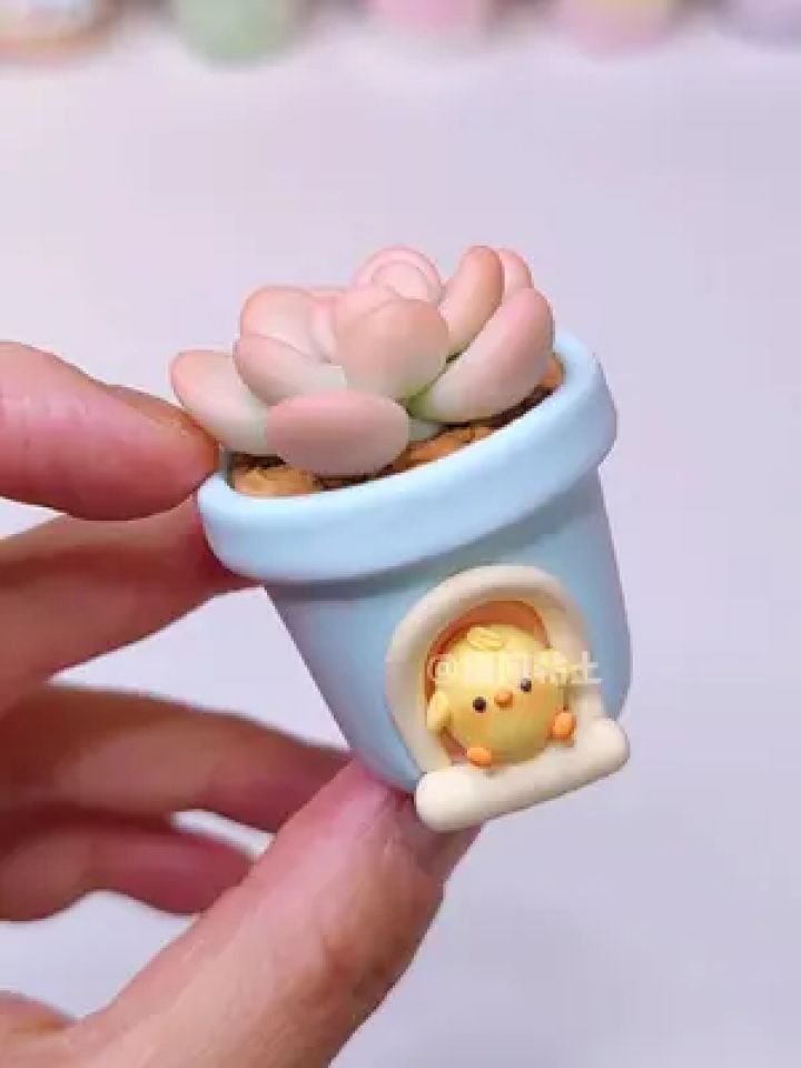 粘土教程~桌面小鸡肉肉盆栽#超轻粘土 #手工diy #我的手工日常 #手工