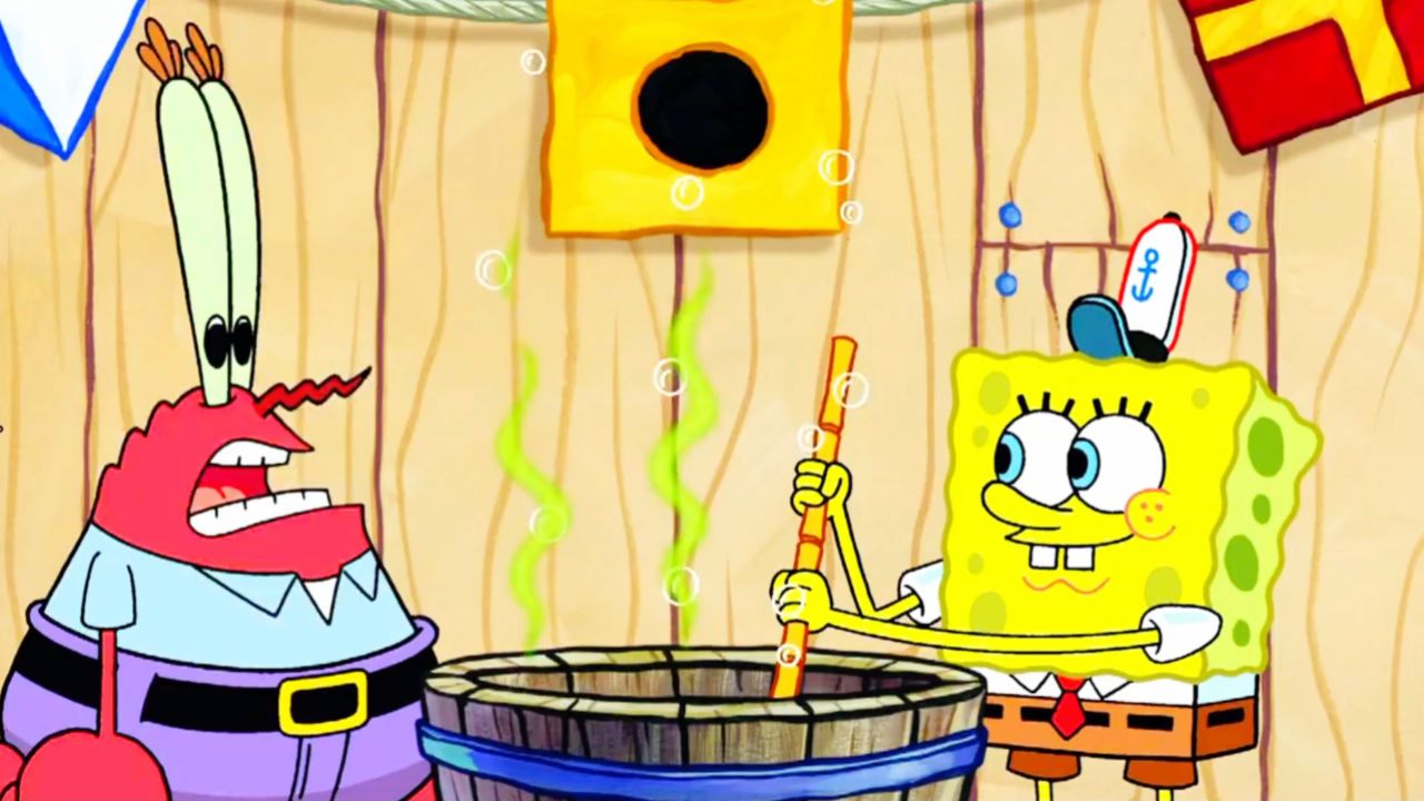 海绵宝宝获得一把神奇的煎铲不仅能叫醒自己还能清理小蜗的粑粑