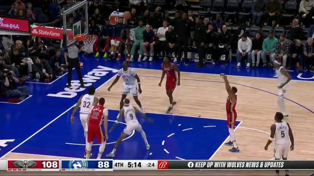NBA常规赛：鹈鹕vs森林狼第4节中文解说回放