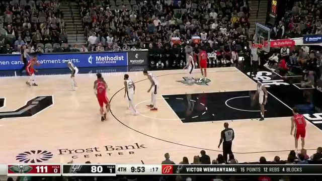 NBA常规赛：鹈鹕vs马刺第4节英文原声回放