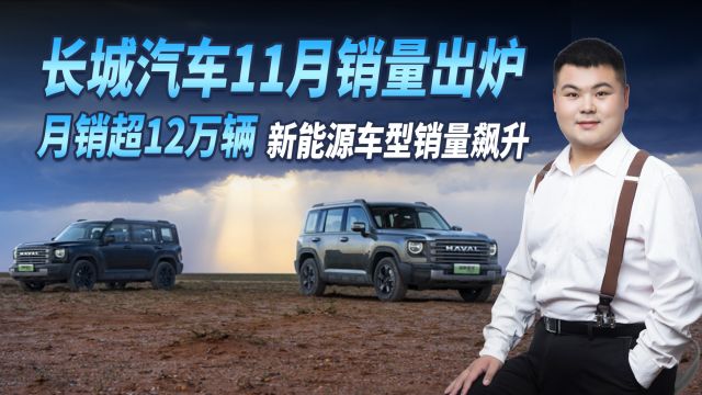 长城汽车11月销量出炉:月销超12万辆,新能源车型同比大幅飙升