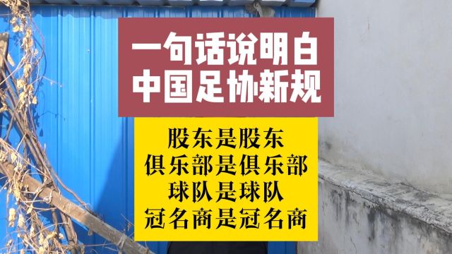 一句话说明白中国足协新规,股东是股东,俱乐部是俱乐部,球队是球队,冠名商是冠名商!