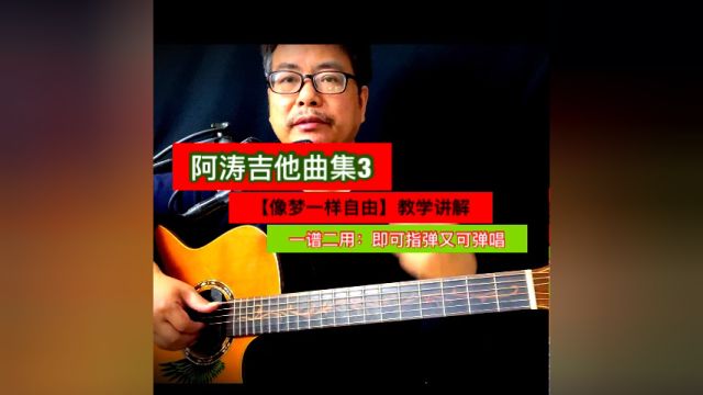 阿涛吉他曲集3【像梦一样自由】教学讲解(一谱二用:即可指弹又可弹唱)