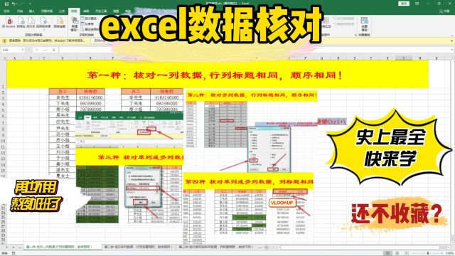 excel高效数据核对,最全四种方法,学会不加班!