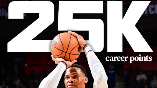 威少25000分里程碑：25k+9k+8k历史第二人 NBA官方发推祝贺