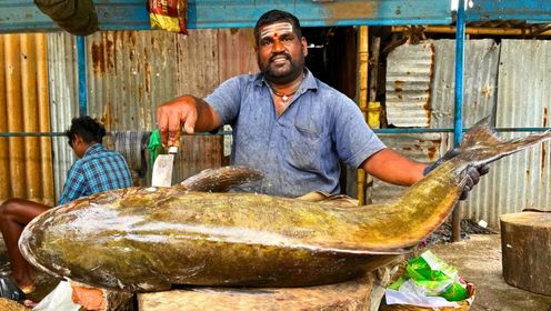 80斤的大鱼，看看印度大佬是什么切的？