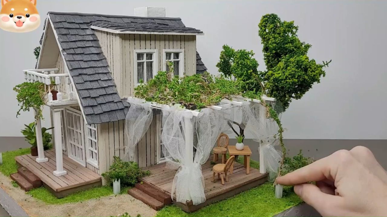 手工diy制作带露台的纸板房子