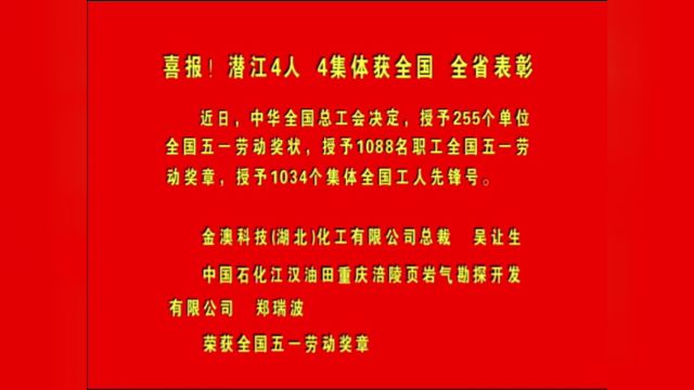 喜报!潜江4人 4集体获全国 全省表彰