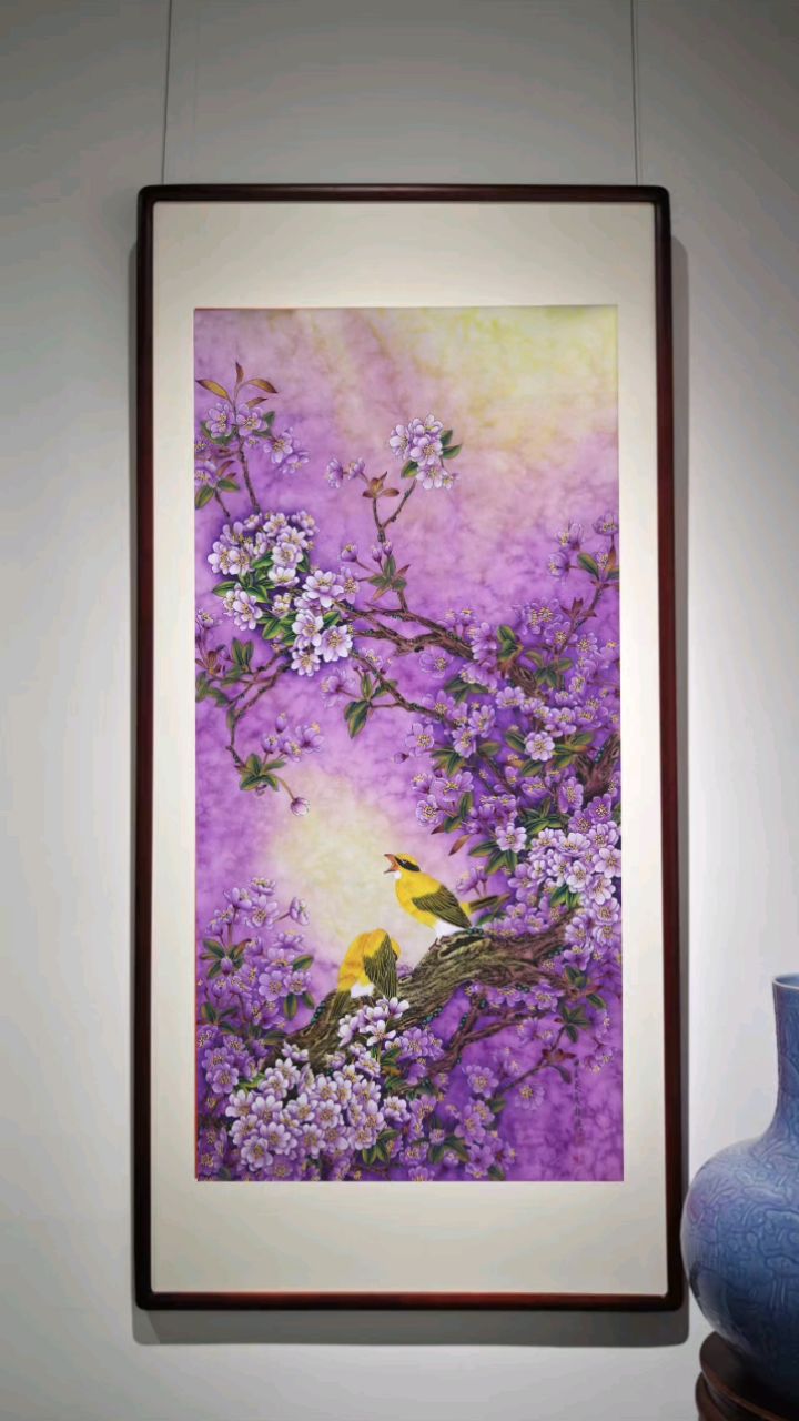 揽一份时光清浅91 96新品工笔花鸟画《向阳花开》 画芯136×68cm
