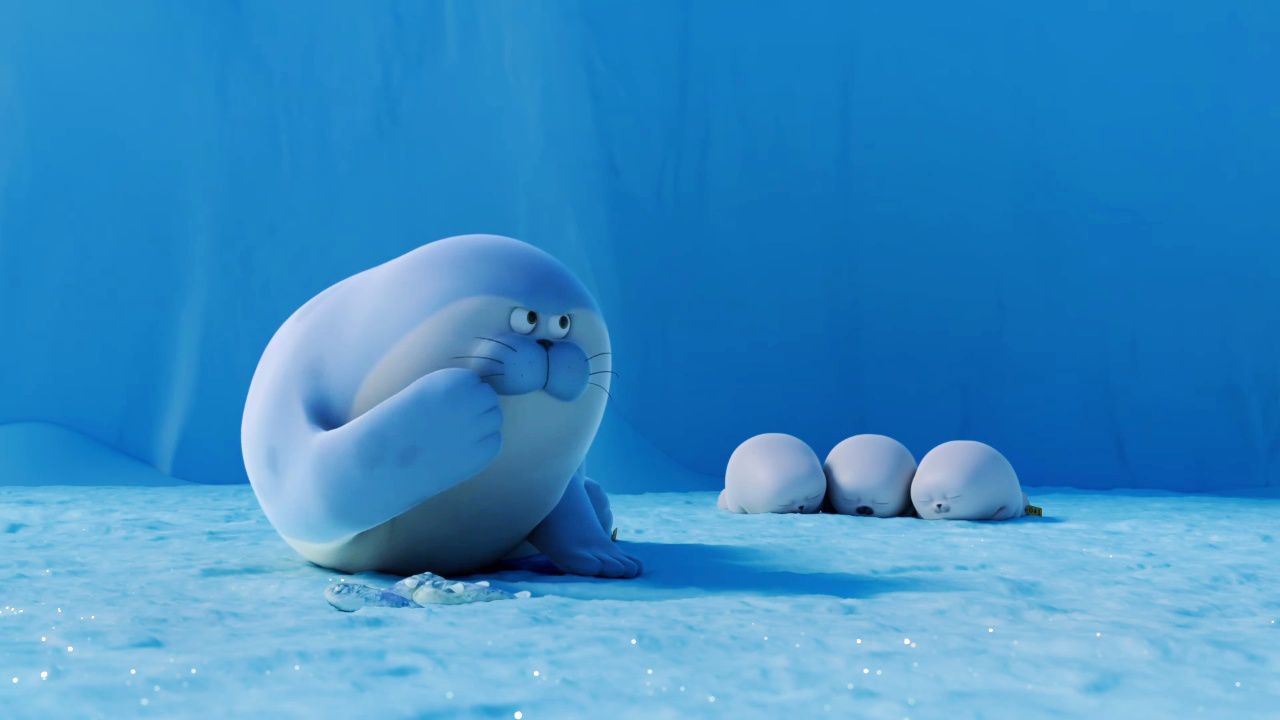 海豹妈妈吃鱼噎到了