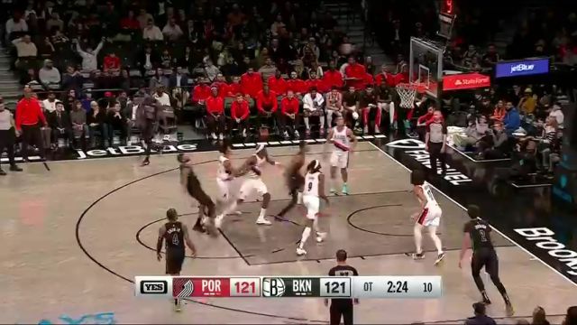 NBA常规赛：开拓者vs篮网加时一英文原声回放