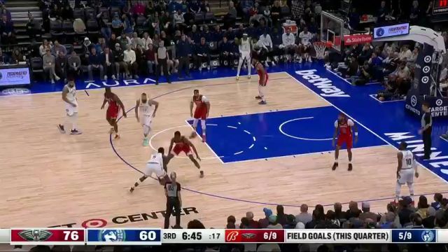 NBA常规赛：鹈鹕vs森林狼第3节中文解说回放