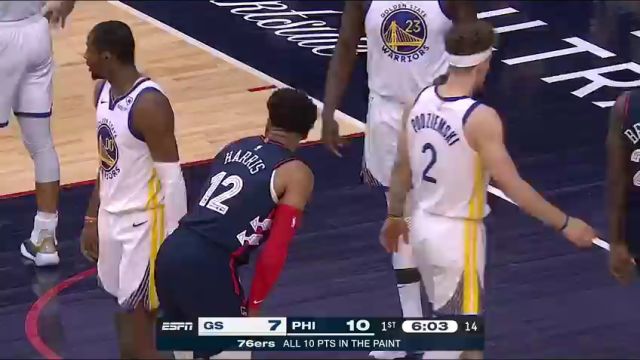 NBA常规赛：勇士vs76人英文原声全场回放