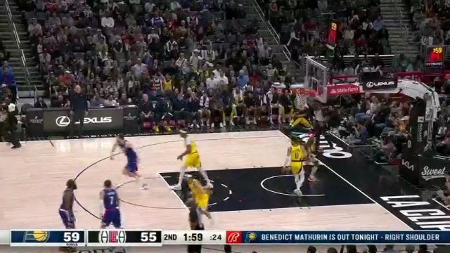 NBA常规赛：步行者vs快船第2节中文解说回放