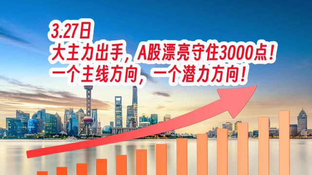 3.27日,大主力出手,A股漂亮守住3000点!一个主线方向,一个潜力方向!