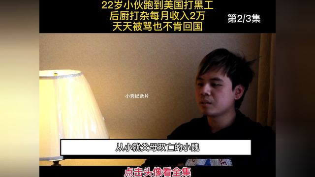 22岁小伙跑到美国打黑工,后厨打杂每月收入2万,天天被骂也不肯回国纪录片解说打工 2