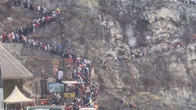 女子打卡古路村!拍下景区内人山人海震撼画面:走路都要排队