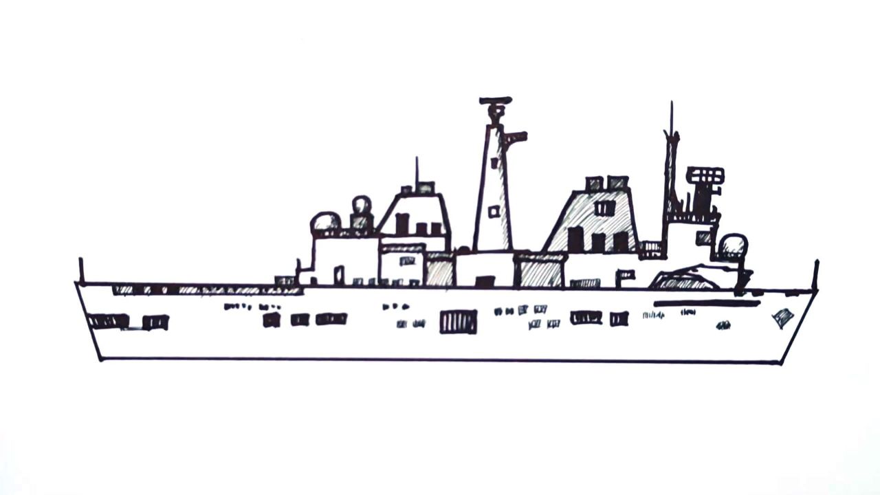 签字笔绘画,怎样绘画驱逐舰