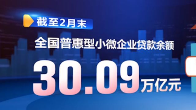 截至今年2月末,全国普惠型小微企业贷款余额30.09万亿元