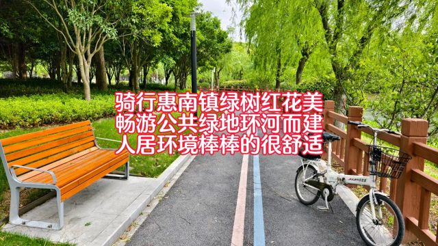 骑行惠南镇绿树红花,畅游公共绿地环河而建,人居环境优良很舒适