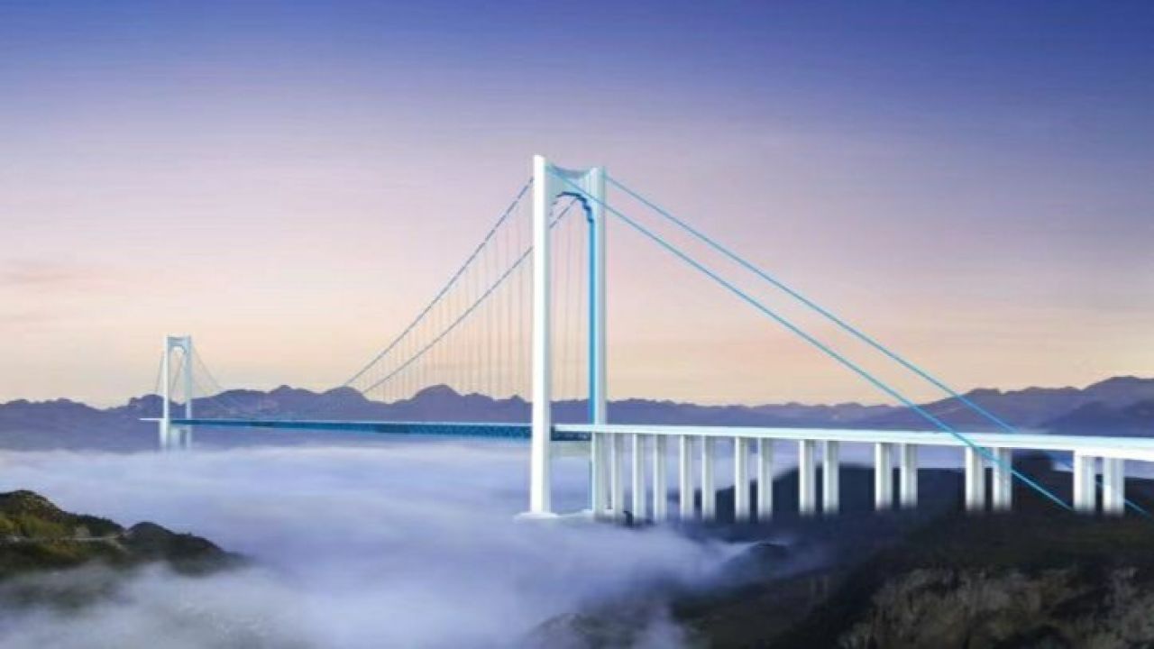 花江峡谷大桥,设计跨度1420米,世界上跨度最长的山区大型悬索桥